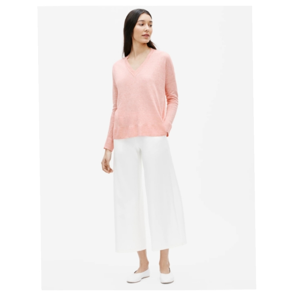 EILEEN FISHER Organic Linen Mélange V-Neck Box-Top Sweater